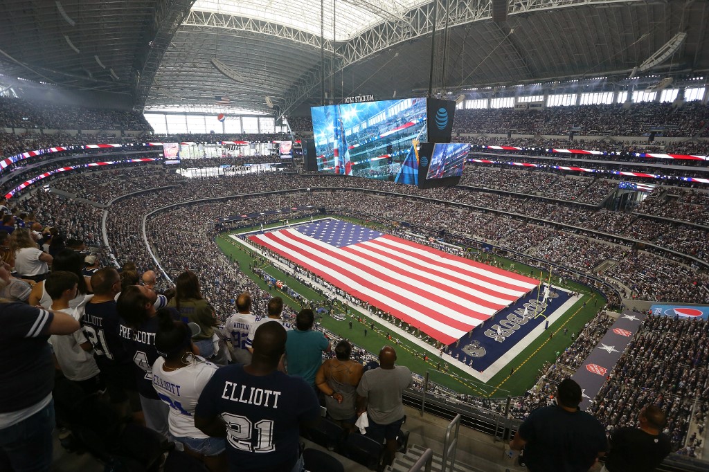 Fans stand for NFL National Anthem