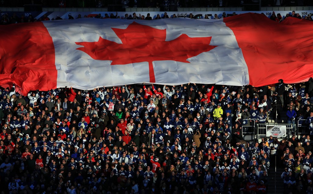 Fans around a Canadian Flag